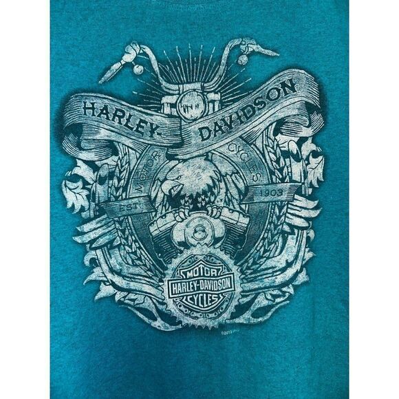 Harley Davidson Teal Graphic Short Sleeve T-Shirt Size 2XL - Picture 2 of 7